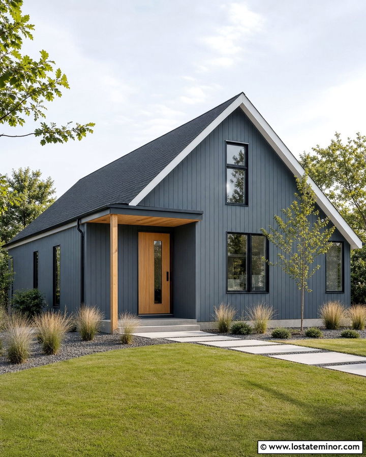 Slate Blue House With Light Oak Front Door - 30 Slate Blue House Design With Front Door Ideas