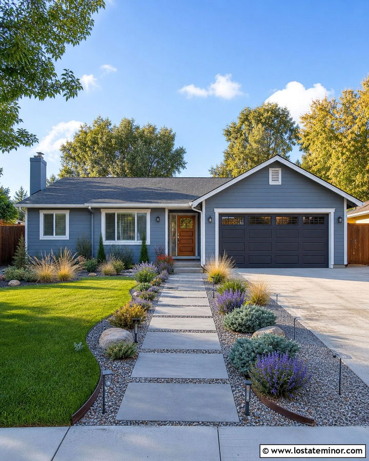 Slate Blue House With Low Maintenance Landscaping - 30 Slate Blue House Design With Landscaping Ideas