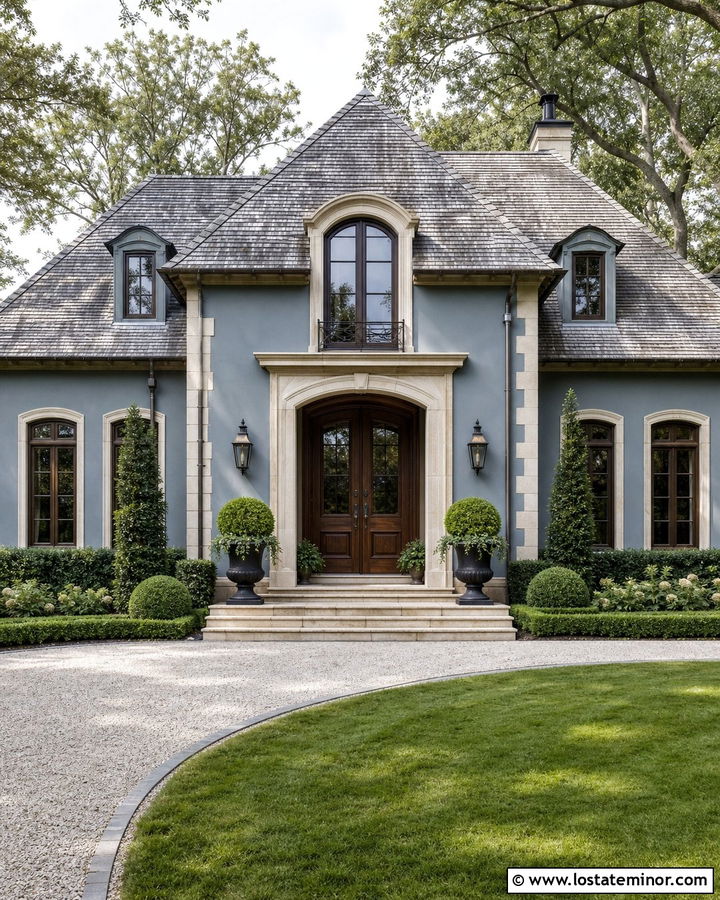 Slate Blue House With Mahogany Double Front Door - 30 Slate Blue House Design With Front Door Ideas