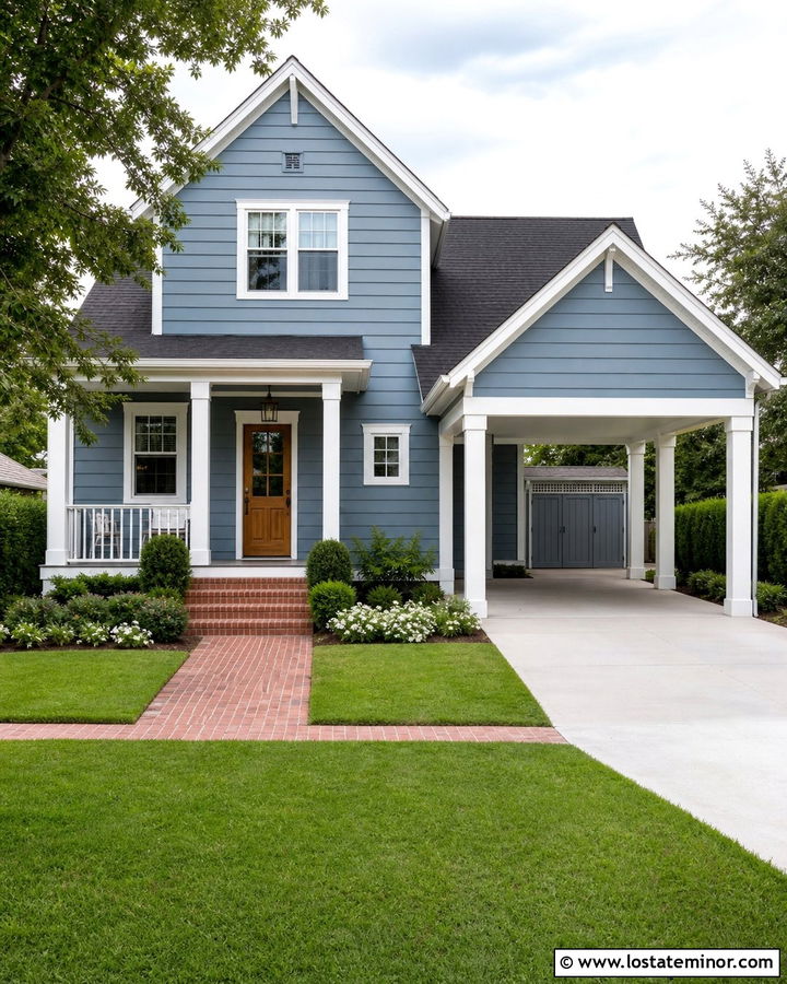 Slate Blue House With Matching Blue Carport - 30 Slate Blue House Design With Carport Ideas