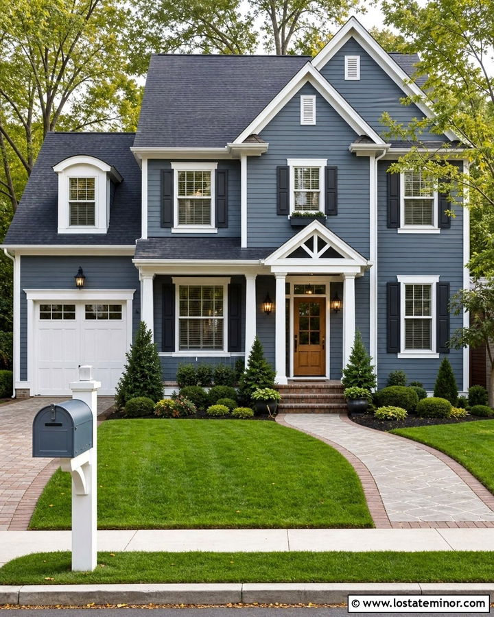 Slate Blue House With Matching Blue Mailbox - 30 Slate Blue House Design With Mailbox Ideas