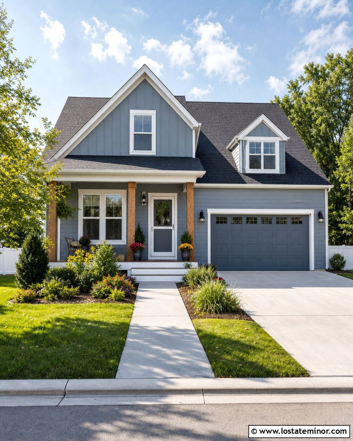 Slate Blue House With Matching Garage And Screen Door - 30 Slate Blue House Design With Screen Door Ideas