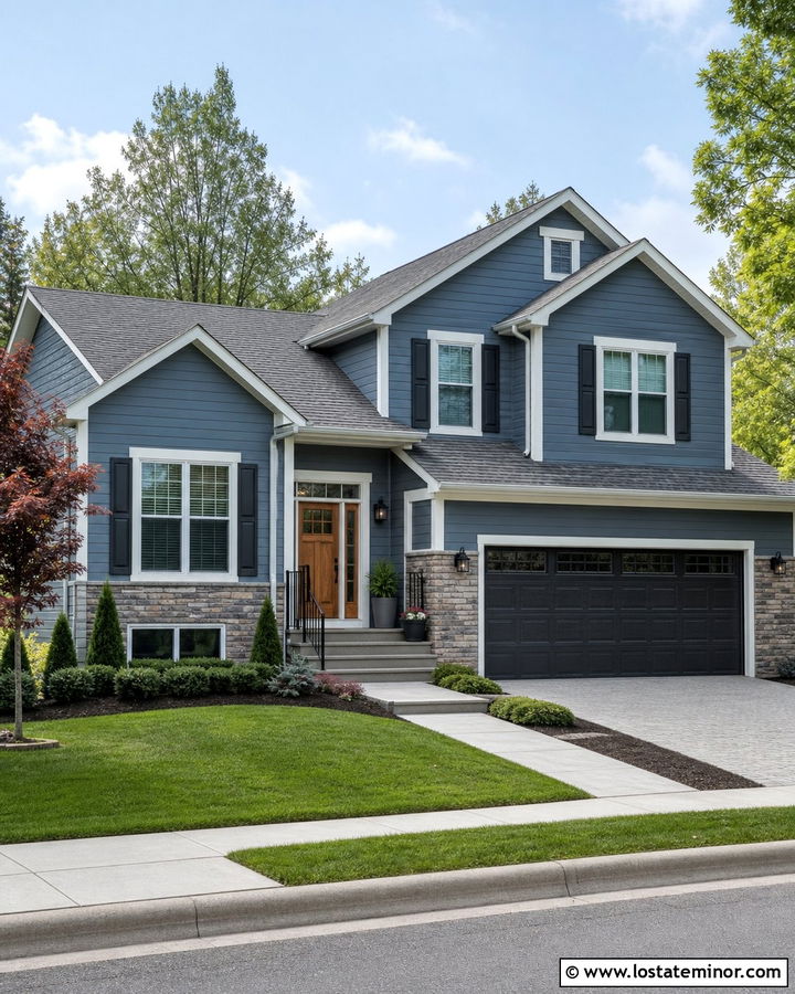 Slate Blue House With Medium Gray Roof - 30 Slate Blue House Design With Roof Ideas