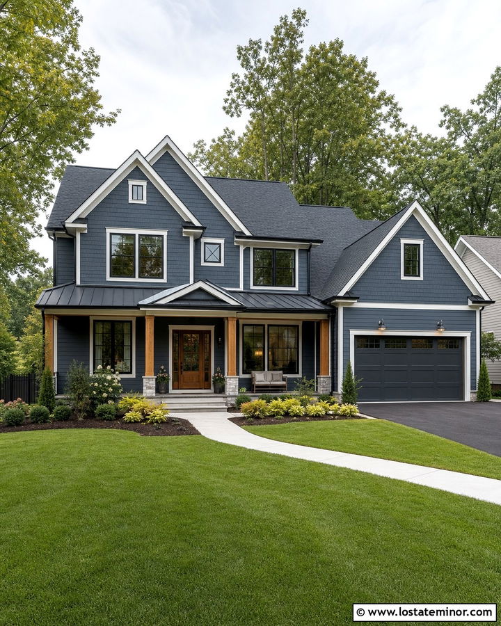 Slate Blue House With Metal Gable Roofs - 30 Slate Blue House Design With Gables Ideas