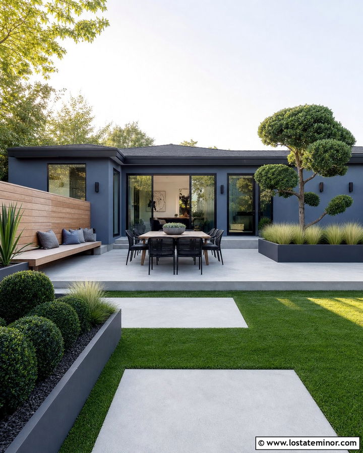 Slate Blue House With Minimalist Backyard - 30 Slate Blue House Design With Backyard Ideas