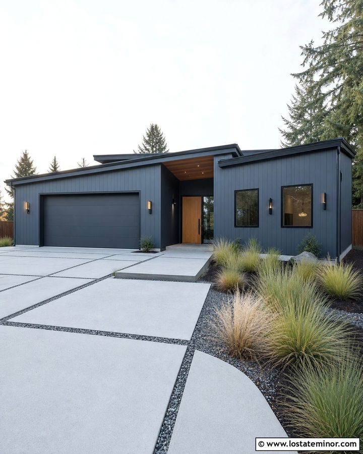 Slate Blue House With Minimalist Box Lights - 30 Slate Blue House Design With Light Fixtures Ideas