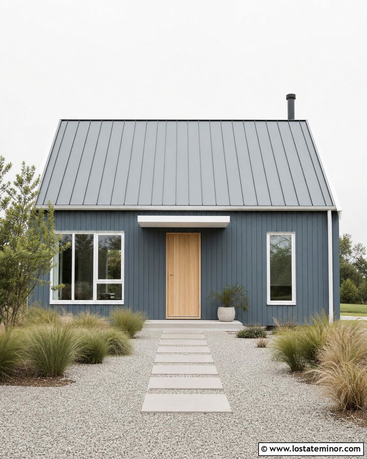 Slate Blue House With Minimalist White Awning - 30 Slate Blue House Design With Awning Ideas