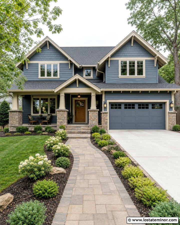 Slate Blue House With Mixed Lap And Shingle Siding - 30 Slate Blue House Design With Shingles Ideas