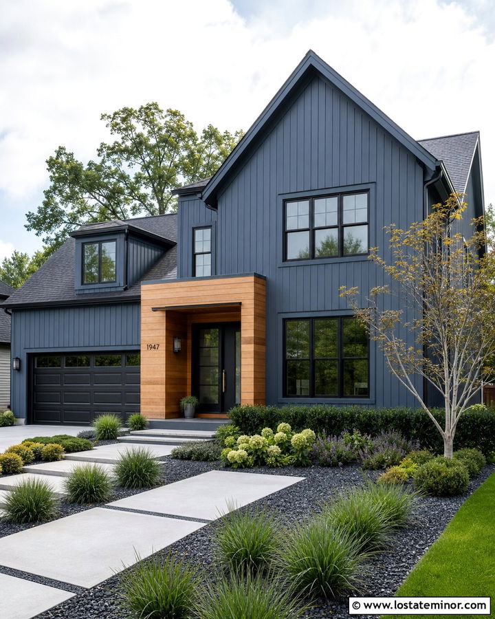 Slate Blue House With Modern Landscaping - 30 Slate Blue House Design With Landscaping Ideas