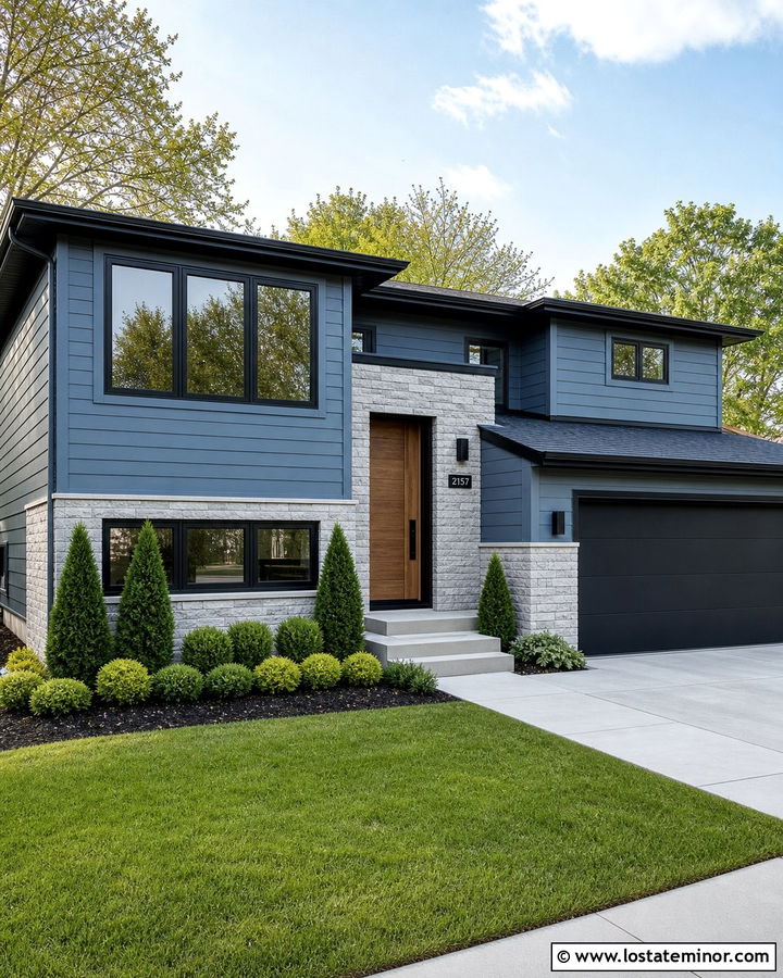 Slate Blue House With Modern Number Plaque - 30 Slate Blue House Design With House Numbers Ideas