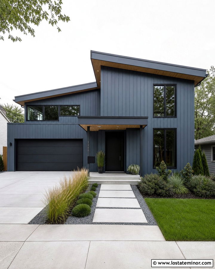 Slate Blue House With Modern Wall Mailbox - 30 Slate Blue House Design With Mailbox Ideas