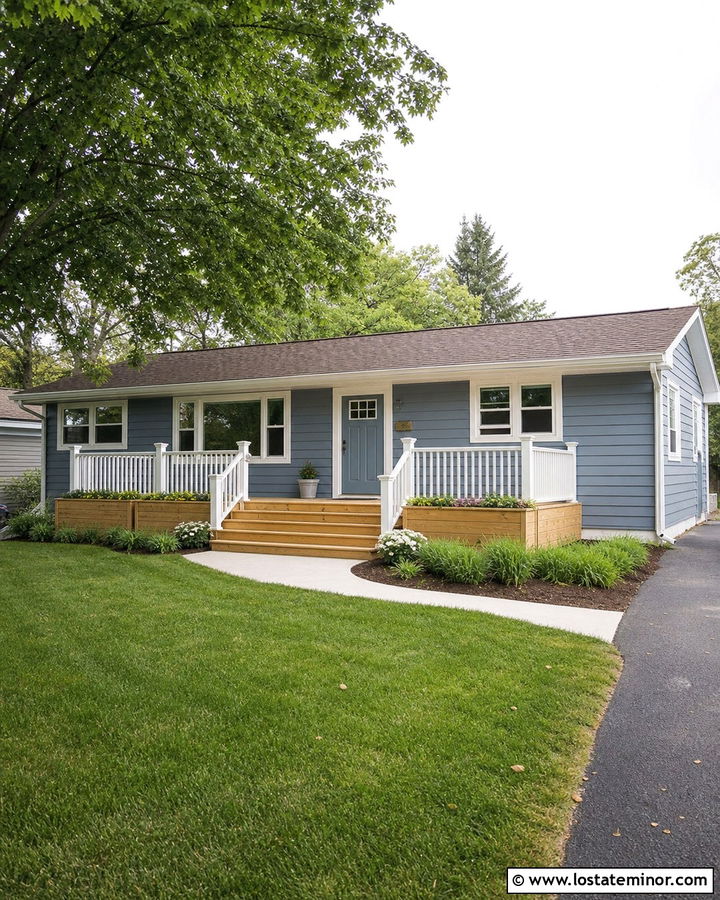 Slate Blue House With Natural Pine Deck - 30 Slate Blue House Design With Deck Ideas