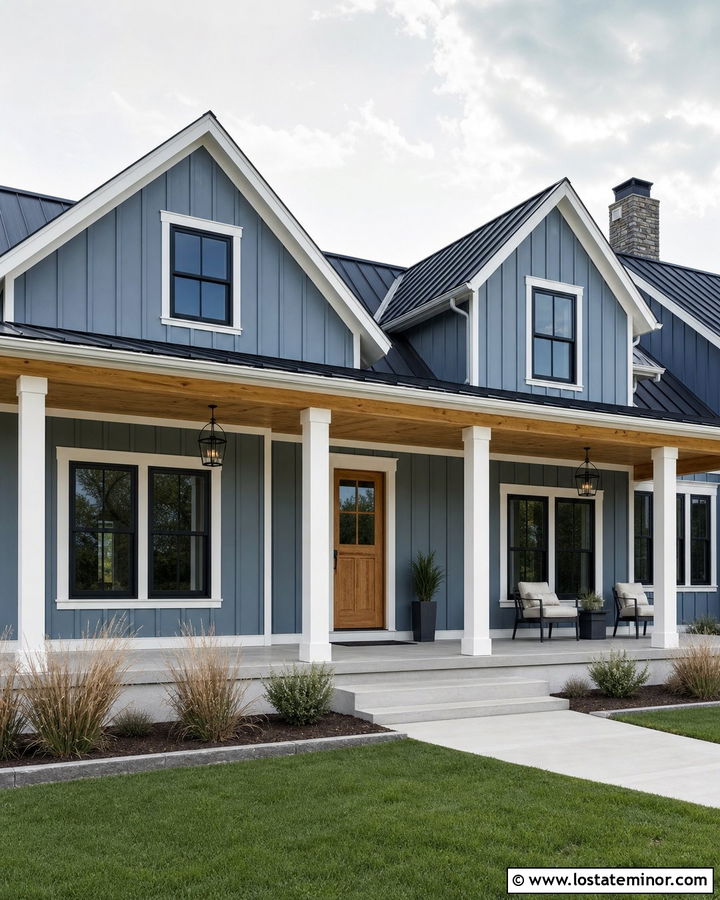 Slate Blue House With Natural Pine Porch Ceiling - 30 Slate Blue House Design With Porch Ceiling Ideas