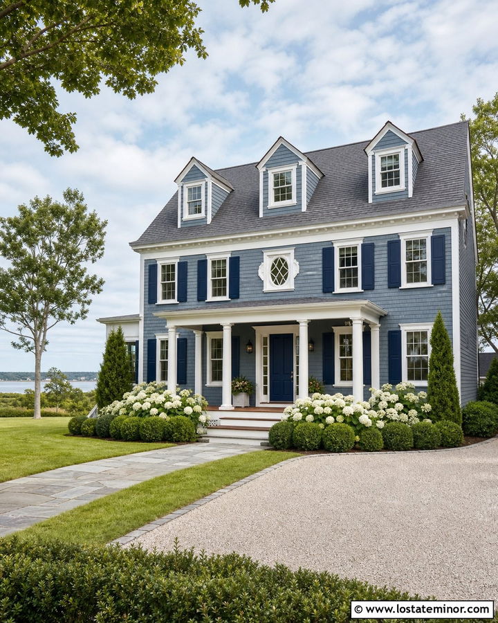 Slate Blue House With Navy Door And White Trim - 30 Slate Blue House Design With Accents Ideas
