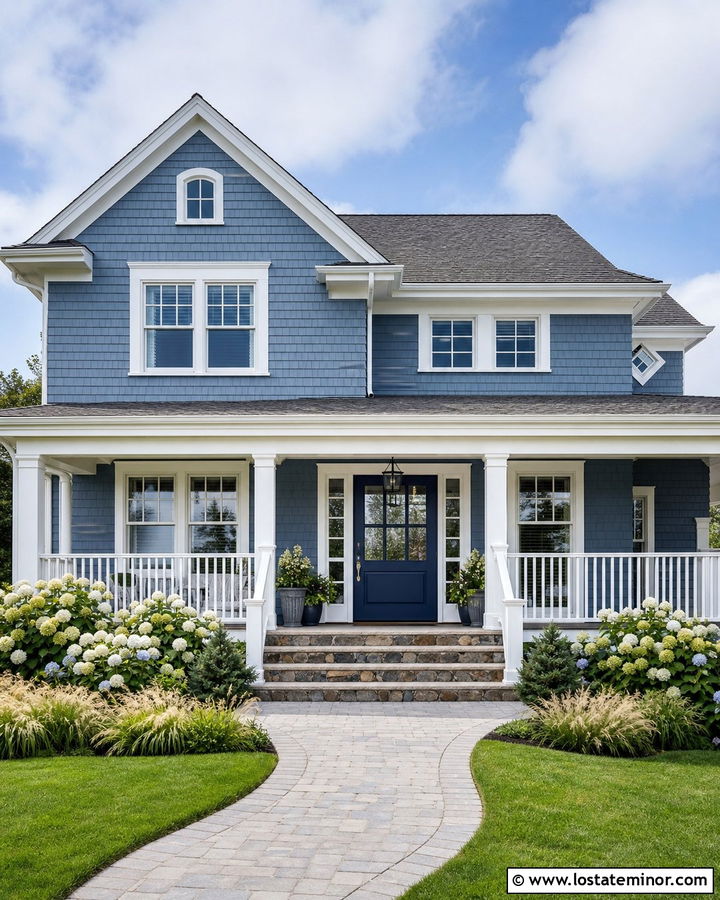Slate Blue House With Navy Front Door - 30 Slate Blue House Design With Entry Door Ideas
