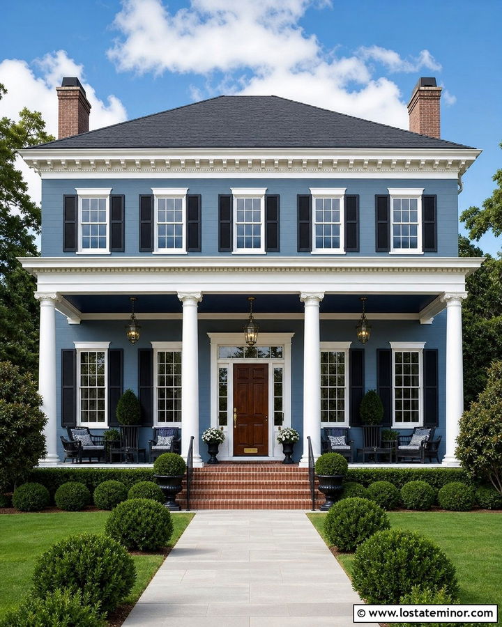 Slate Blue House With Navy Porch Ceiling - 30 Slate Blue House Design With Porch Ceiling Ideas