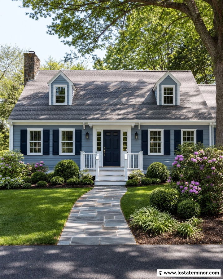 Slate Blue House With Navy Shutters And Light Gray Shingles - 30 Slate Blue House Design With Shingles Ideas