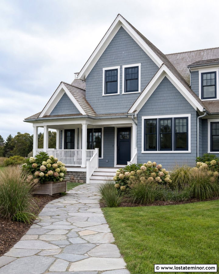 Slate Blue House With Navy Window Frames - 30 Slate Blue House Design With Window Frames Ideas