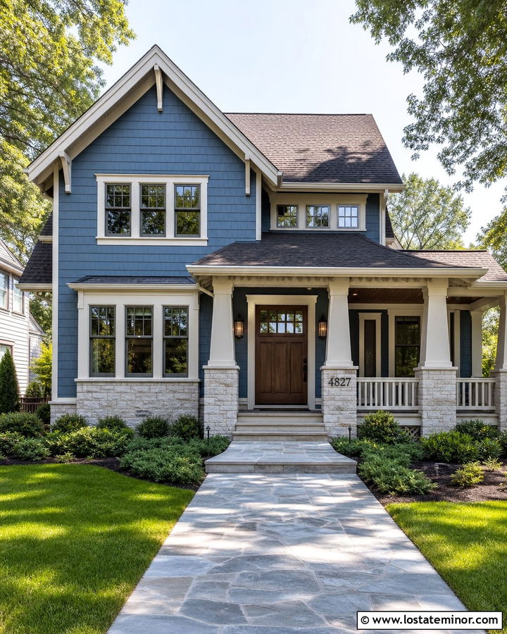 Slate Blue House With Number Sign On Stone - 30 Slate Blue House Design With House Numbers Ideas