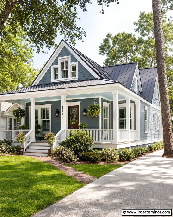 Slate Blue House With Numbers On A Porch Column - 30 Slate Blue House Design With House Numbers Ideas