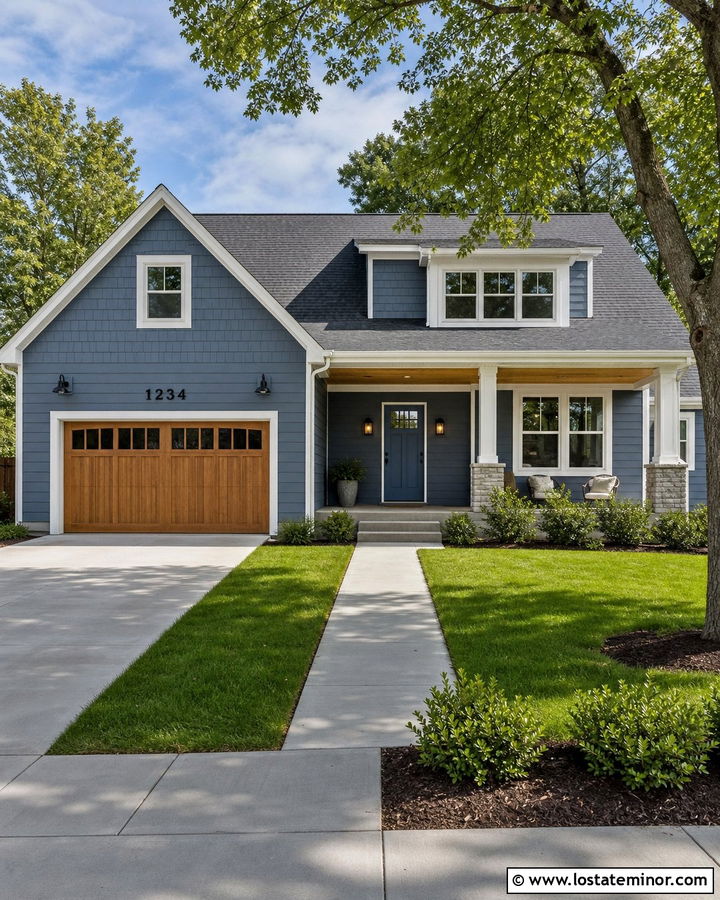 Slate Blue House With Numbers On The Garage - 30 Slate Blue House Design With House Numbers Ideas