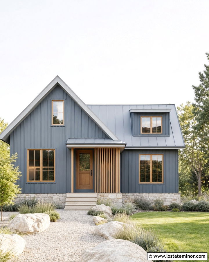 Slate Blue House With Oak Window Frames - 30 Slate Blue House Design With Window Frames Ideas