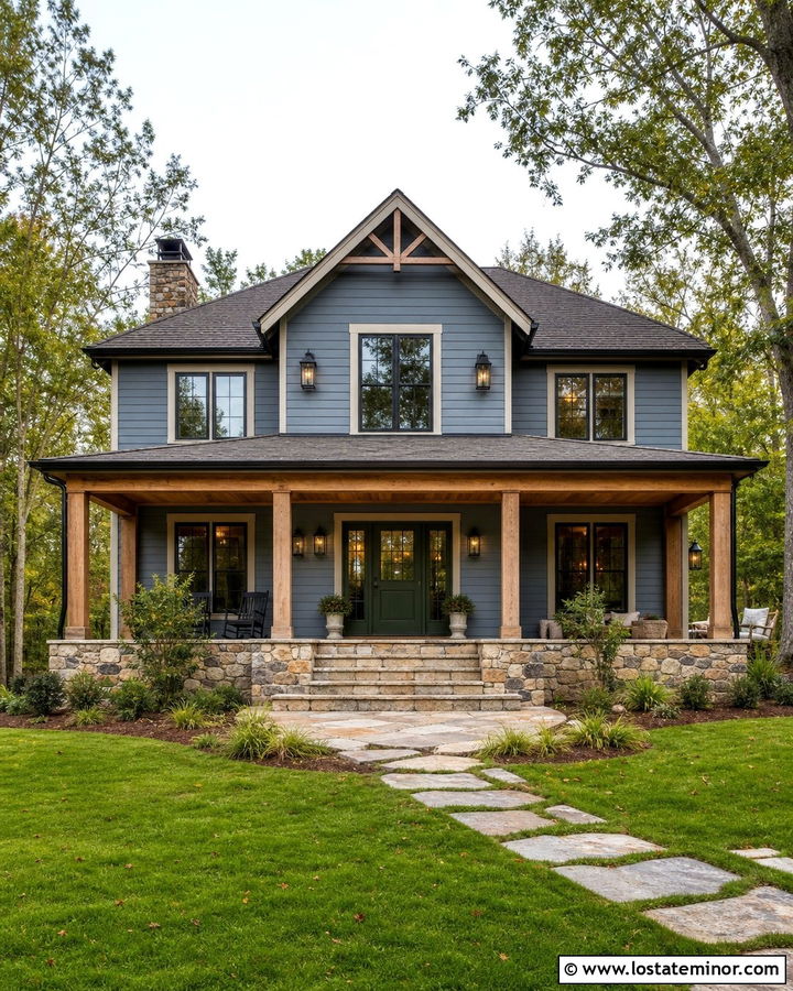 Slate Blue House With Olive Green Front Door - 30 Slate Blue House Design With Entry Door Ideas