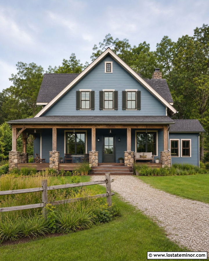 Slate Blue House With Olive Window Frames - 30 Slate Blue House Design With Window Frames Ideas
