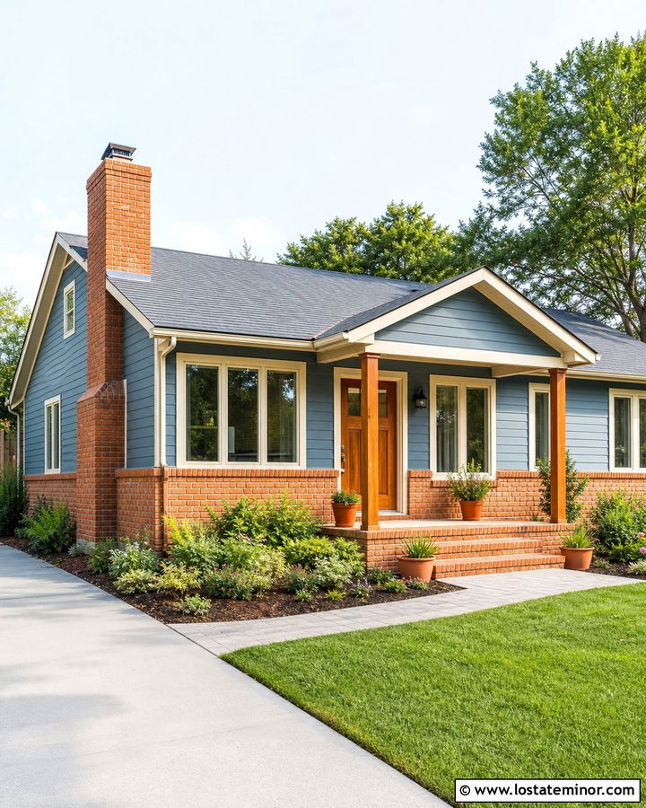 Slate Blue House With Orange Brick - 30 Slate Blue House Design With Brick Accents Ideas