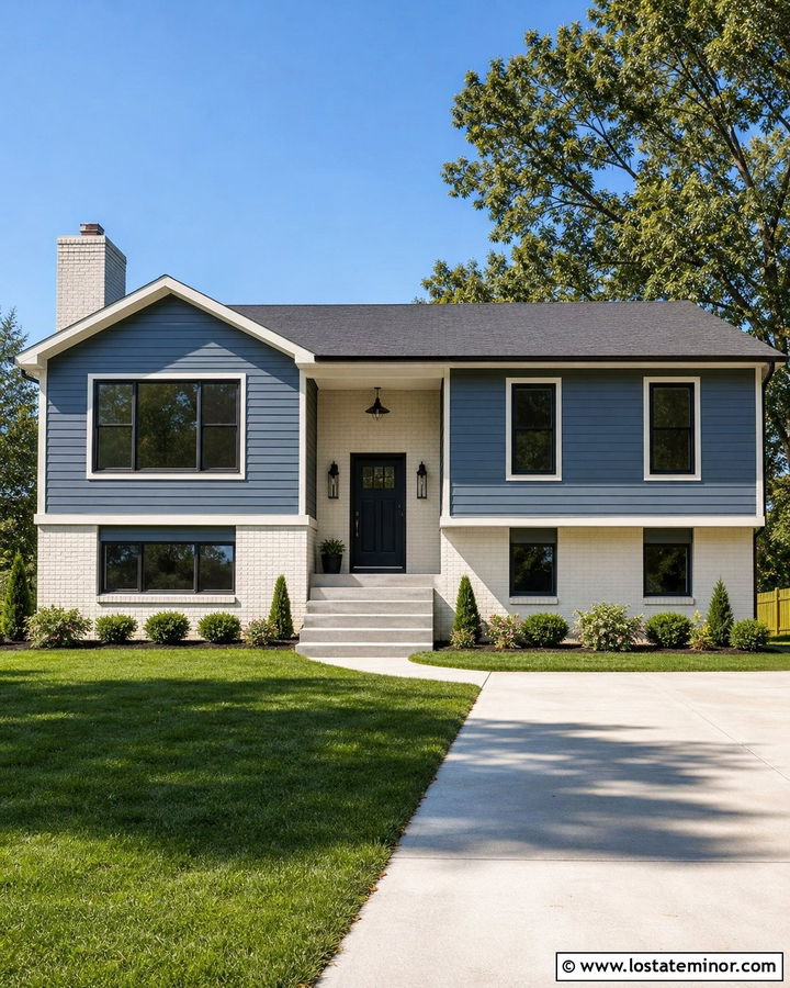 Slate Blue House With Painted Brick Accents - 30 Slate Blue House Design With Brick Accents Ideas