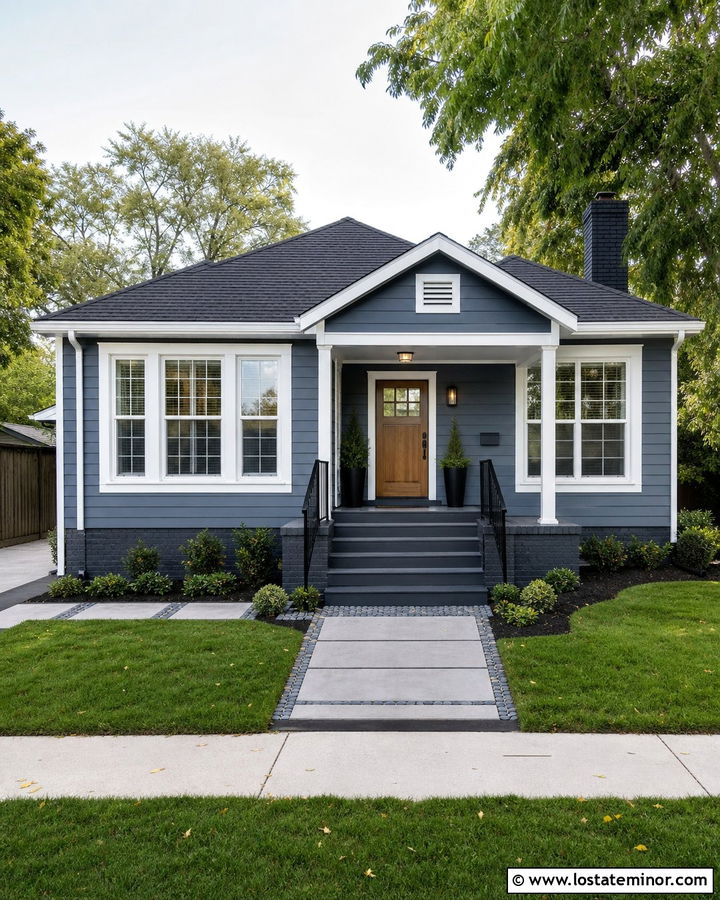 Slate Blue House With Painted Brick Steps - 30 Slate Blue House Design With Steps Ideas