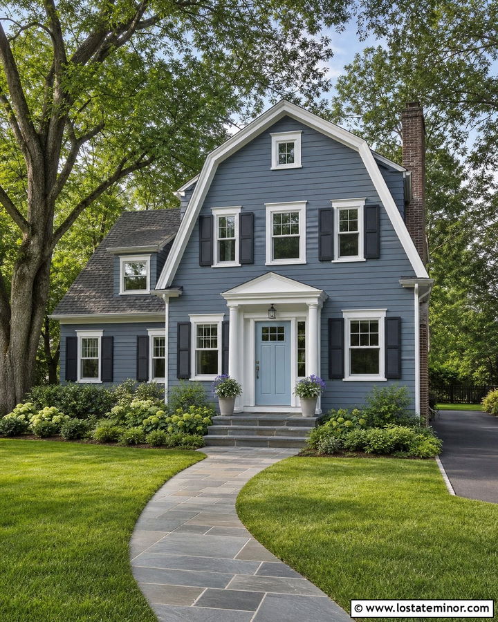 Slate Blue House With Pale Blue Front Door - 30 Slate Blue House Design With Front Door Ideas