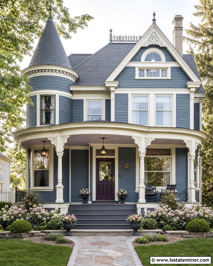 Slate Blue House With Pale Lavender Porch Ceiling - 30 Slate Blue House Design With Porch Ceiling Ideas
