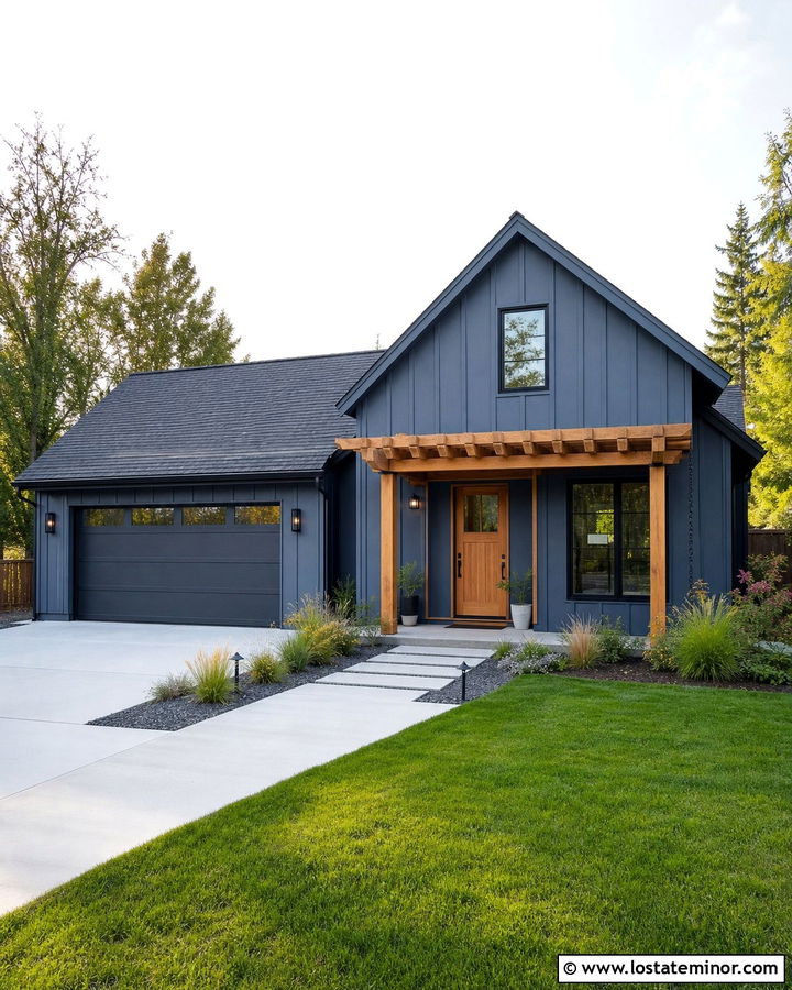 Slate Blue House With Pergola Lighting - 30 Slate Blue House Design With Lighting Ideas