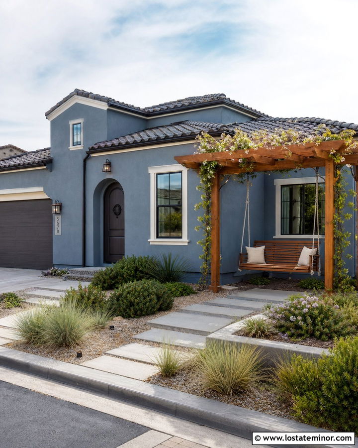 Slate Blue House With Pergola Swing - 30 Slate Blue House Design With Swing Ideas