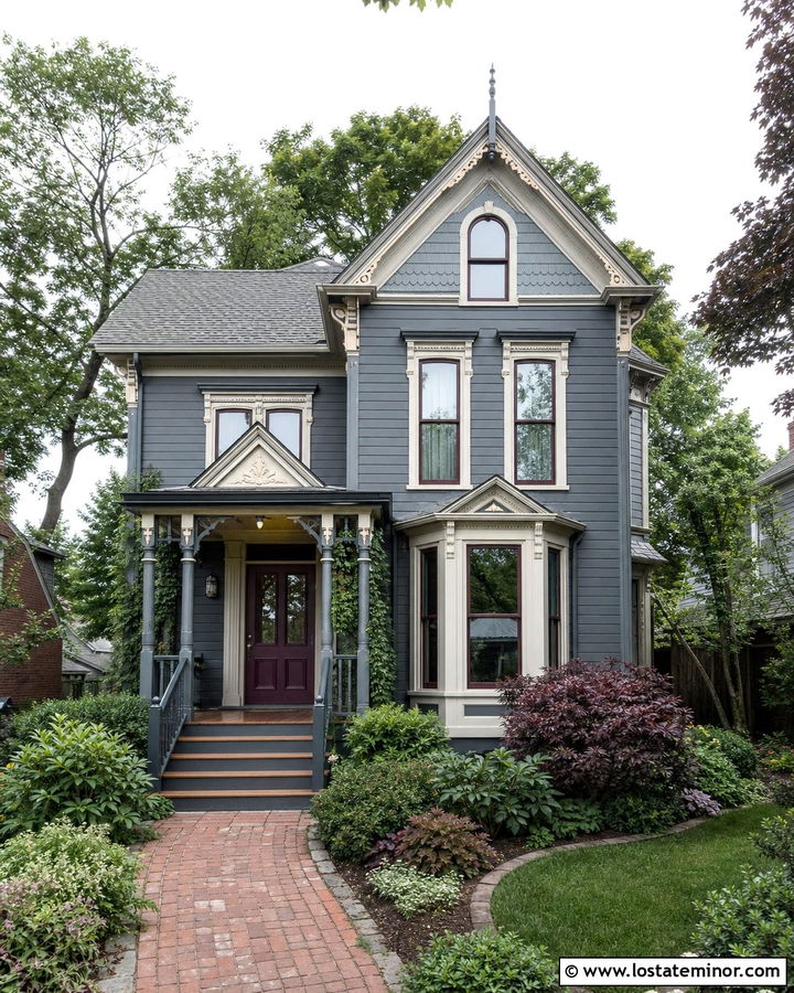 Slate Blue House With Plum Front Door - 30 Slate Blue House Design With Front Door Ideas