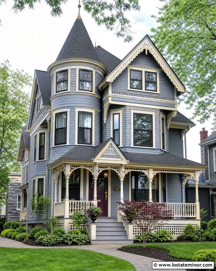 Slate Blue House With Plum Front Door - 30 Slate Blue House Design With Entry Door Ideas
