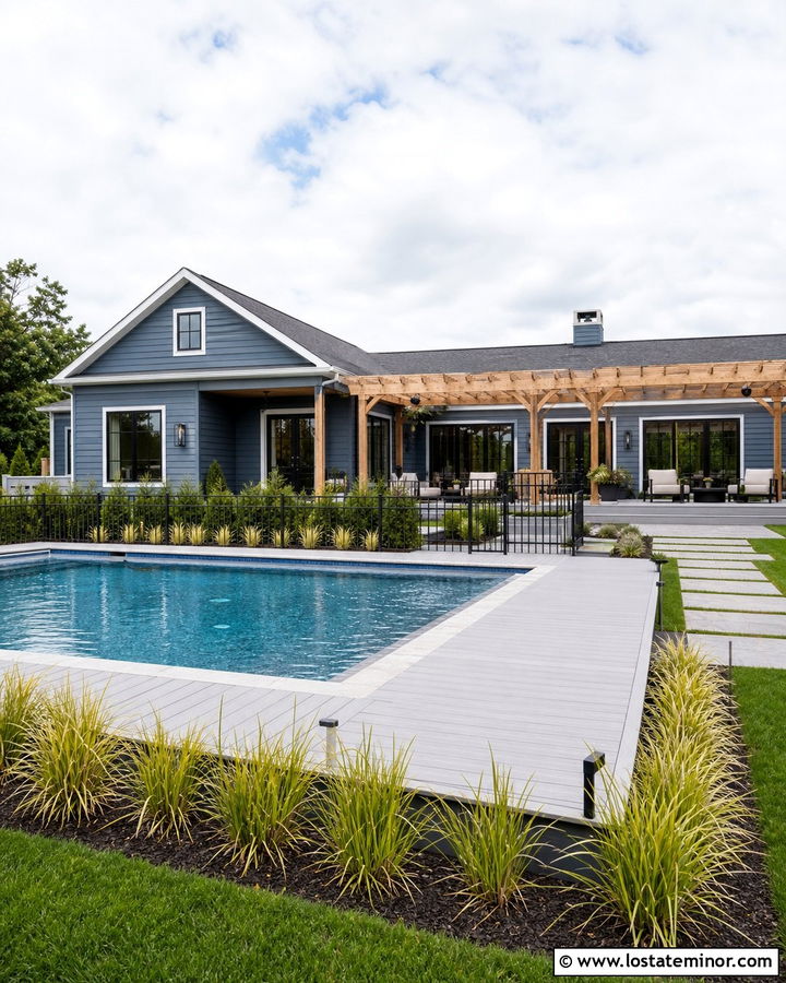 Slate Blue House With Pool Deck - 30 Slate Blue House Design With Deck Ideas