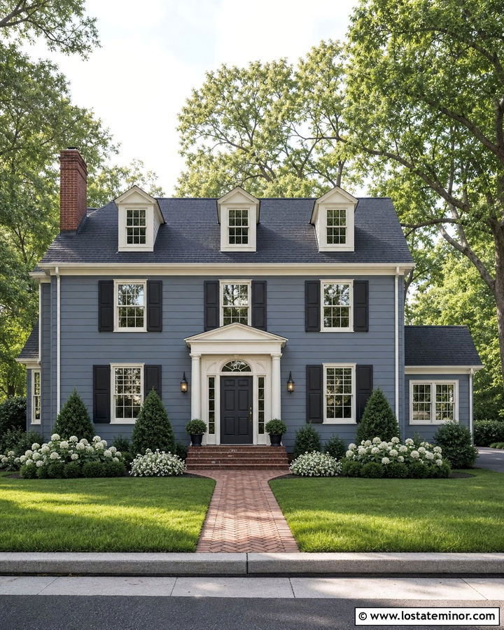 Slate Blue House With Raised Panel Shutters - 30 Slate Blue House Design With Shutters Ideas