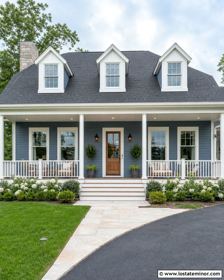 Slate Blue House With Recessed Porch Lighting - 30 Slate Blue House Design With Lighting Ideas