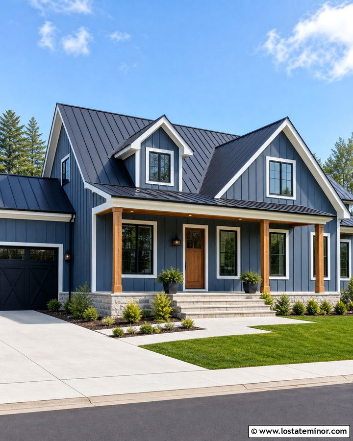 Slate Blue House With Recessed Porch Lighting - 30 Slate Blue House Design With Light Fixtures Ideas