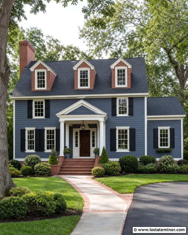 Slate Blue House With Red Brick Dormers - 30 Slate Blue House Design With Dormers Ideas