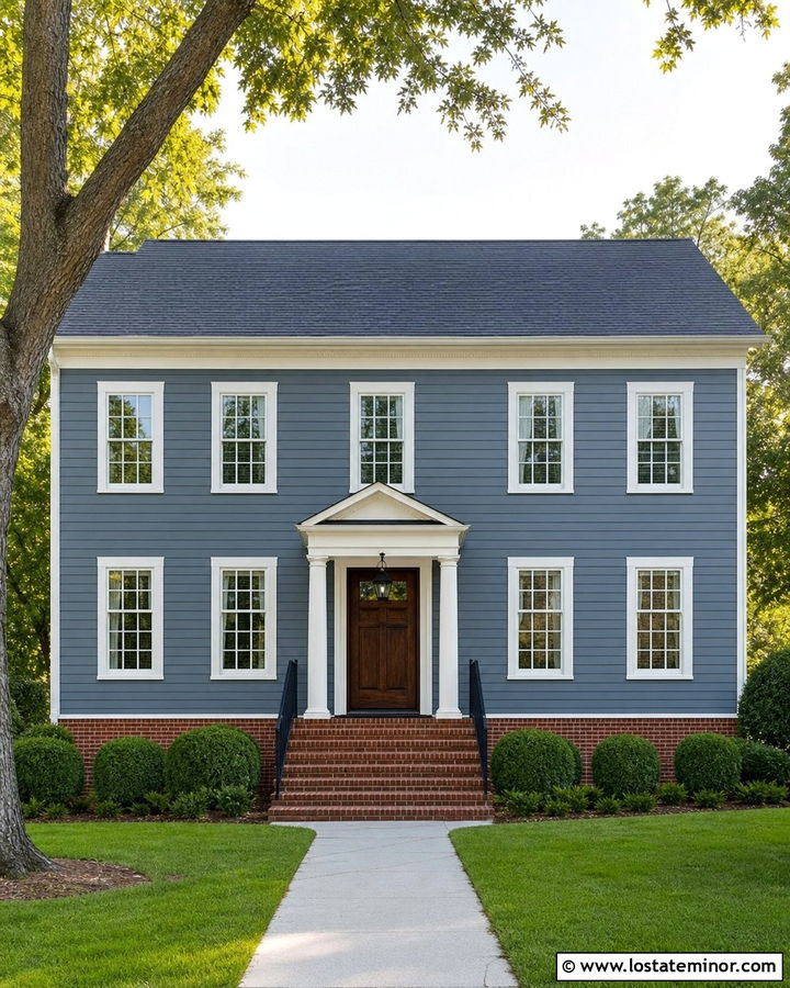 Slate Blue House With Red Brick Foundation - 30 Slate Blue House Design With Brick Accents Ideas