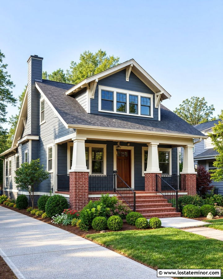 Slate Blue House With Red Brick Porch - 30 Slate Blue House Design With Brick Accents Ideas