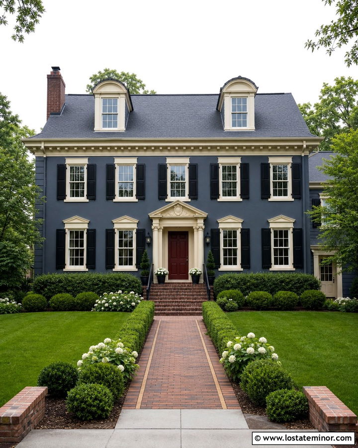 Slate Blue House With Red Brick Steps - 30 Slate Blue House Design With Steps Ideas