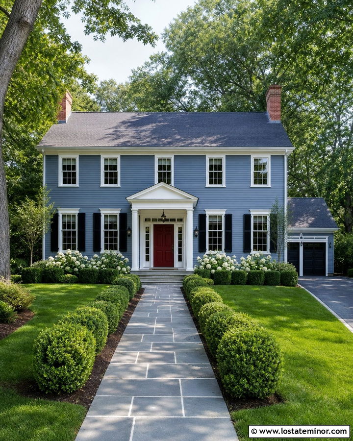 Slate Blue House With Red Door And Bluestone Walkway - 30 Slate Blue House Design With Walkway Ideas