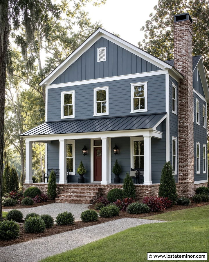 Slate Blue House With Red Front Door - 30 Slate Blue House Design With Front Door Ideas
