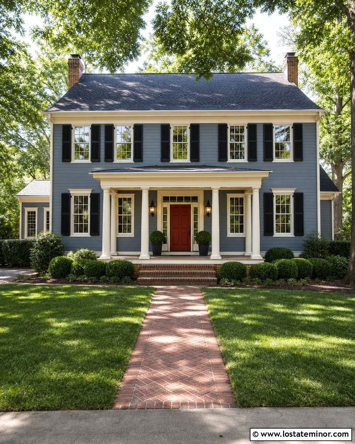 Slate Blue House With Red Front Door Porch - 30 Slate Blue House Design With Front Porch Ideas