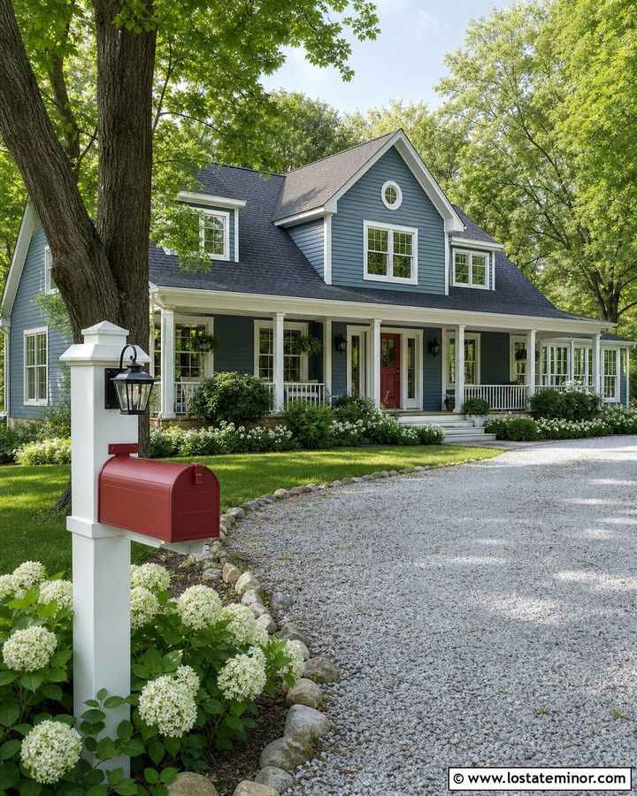 Slate Blue House With Red Mailbox - 30 Slate Blue House Design With Mailbox Ideas