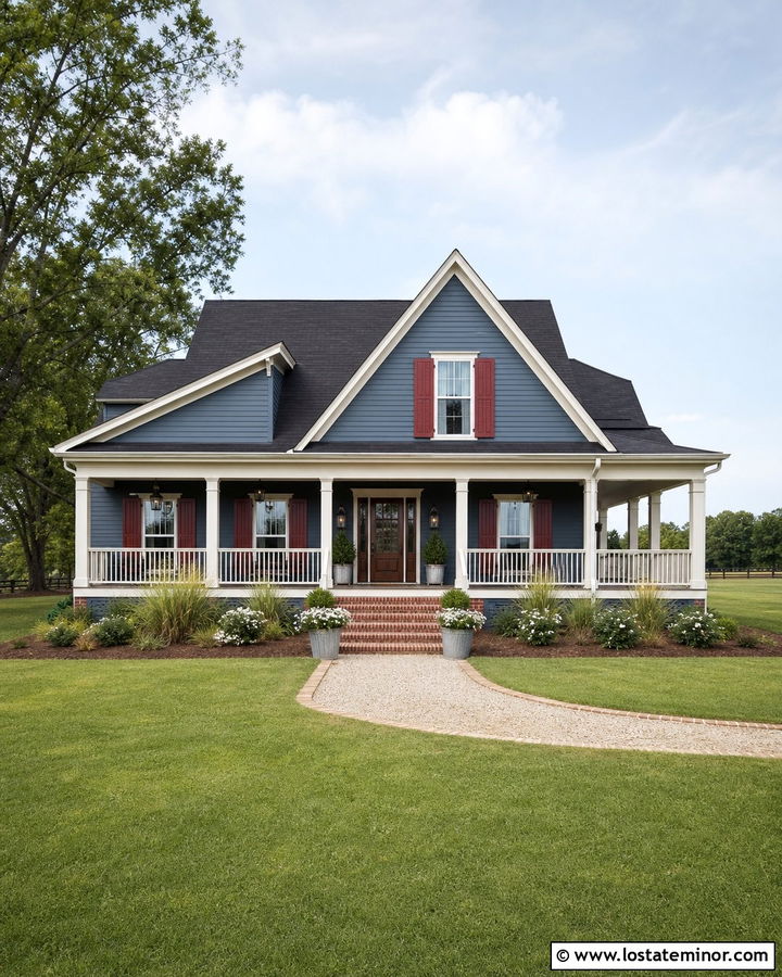 Slate Blue House With Red Shutters - 30 Slate Blue House Design With Shutters Ideas